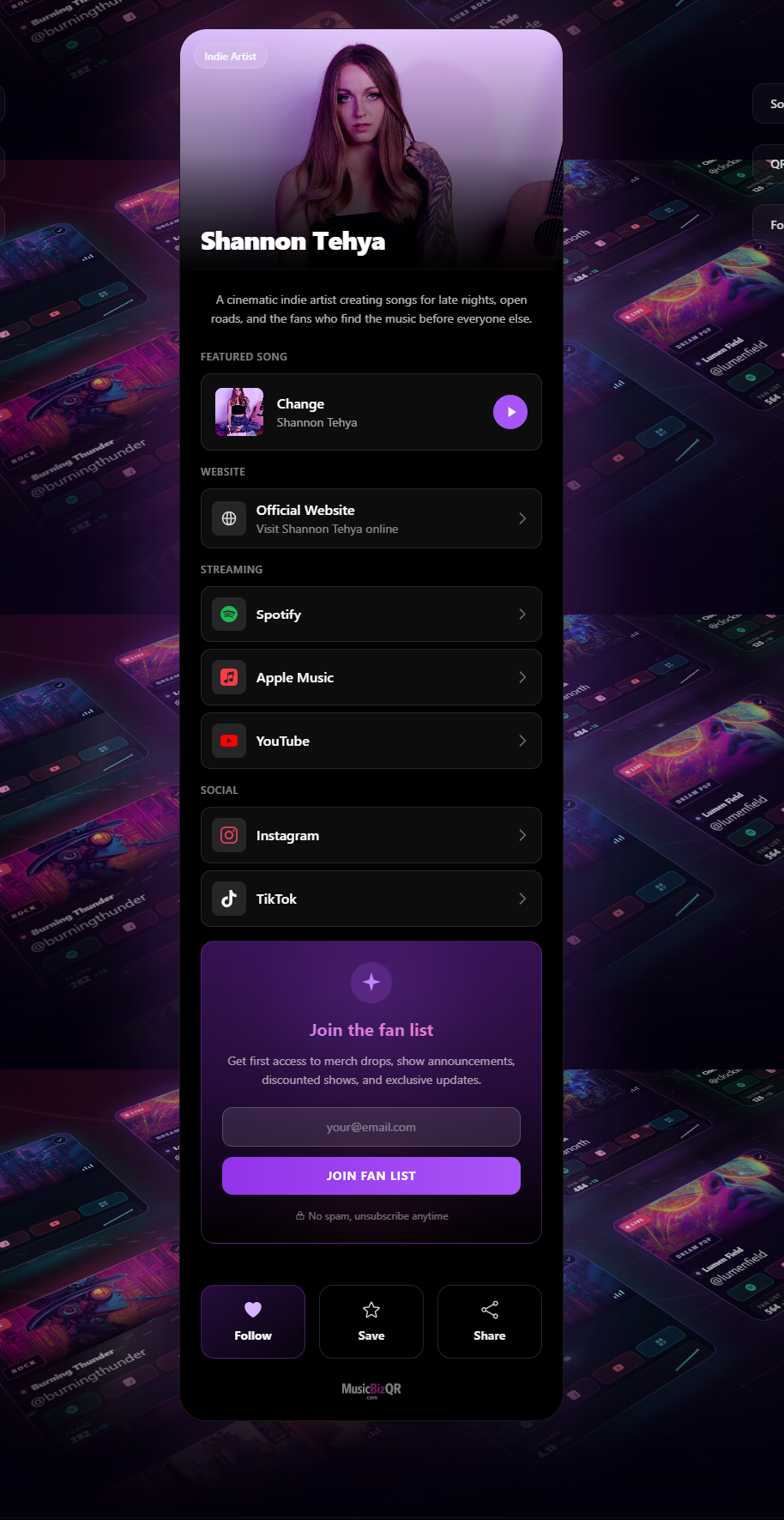 MusicBizQR article screenshot showing the QR code strategy guide and music marketing content